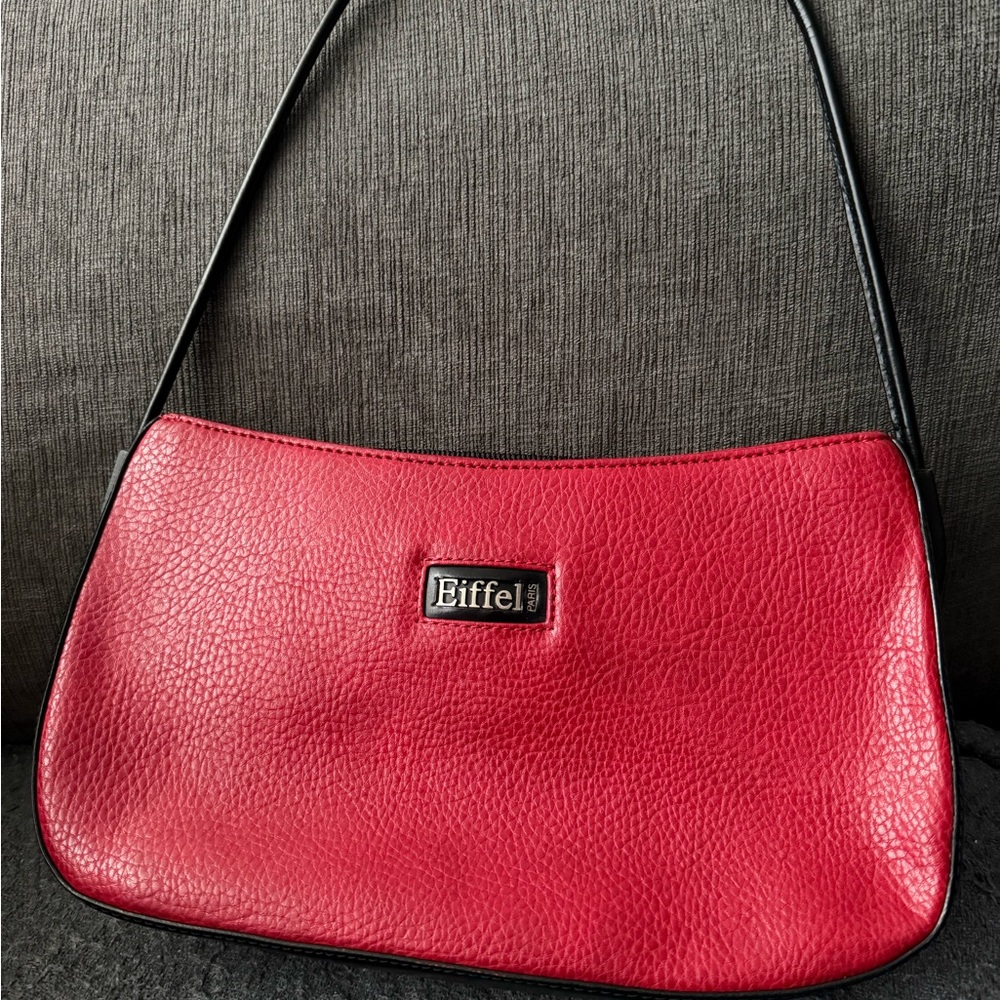 La Tour Eiffel Red Pebbled Leather Shoulder Bag